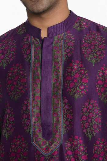 Siddhartha Bansal_Purple Silk, Chanderi The Imperial Violet Embroidered Kurta _at_Aza_Fashions