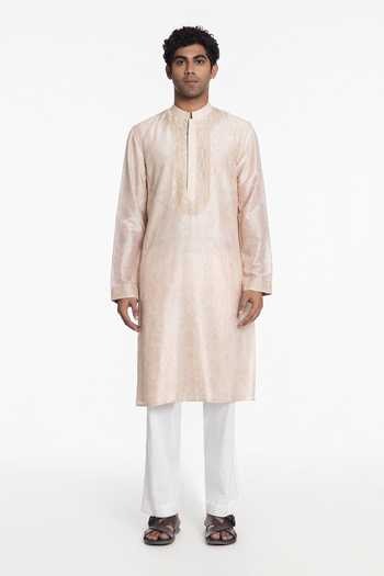 Shop_Siddhartha Bansal_Ivory Silk, Chanderi Bloom Print Kurta _Online_at_Aza_Fashions