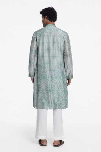 Siddhartha Bansal Aqua Bloom Printed Kurta