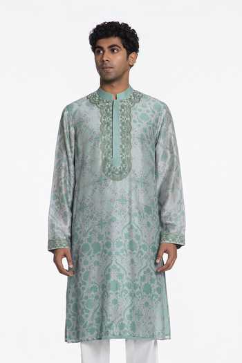 Siddhartha Bansal Aqua Bloom Printed Kurta