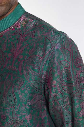 Shop_Siddhartha Bansal_Green Silk, Chanderi Midnight Teal Printed Kurta _Online_at_Aza_Fashions