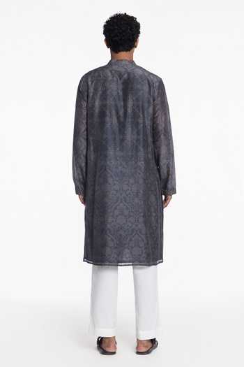 Siddhartha Bansal Slate Grey Bloom Printed Kurta