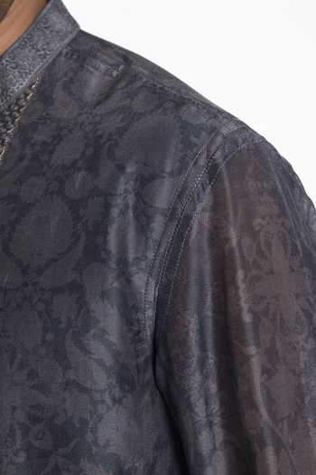 Siddhartha Bansal_Grey Silk, Chanderi Slate Bloom Printed Kurta _at_Aza_Fashions