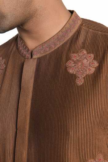 Siddhartha Bansal Brown Silk, Chanderi Cinnamon Pintuck Kurta Online at Aza Fashions Siddhartha Bansal_Brown Silk, Chanderi Cinnamon Pintuck Kurta _Online_at_Aza_Fashions