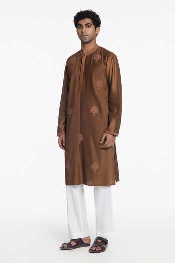 Buy Siddhartha Bansal Brown Silk, Chanderi Cinnamon Pintuck Kurta Online at Aza Fashions Buy_Siddhartha Bansal_Brown Silk, Chanderi Cinnamon Pintuck Kurta _Online_at_Aza_Fashions
