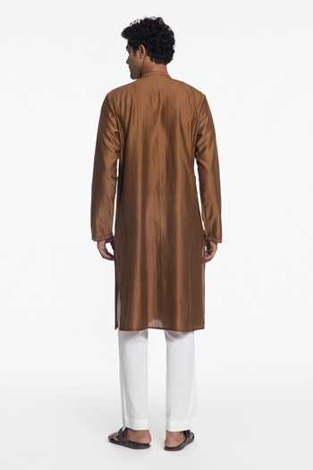 Siddhartha Bansal Cinnamon Brown Pintuck Kurta
