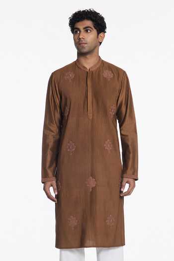 Siddhartha Bansal Cinnamon Brown Pintuck Kurta
