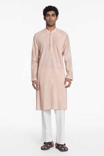 Siddhartha Bansal Blush Peach Pintuck Kurta