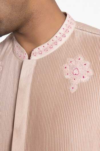 Shop Siddhartha Bansal Beige Silk, Chanderi Blush Peach Pintuck Kurta Online at Aza Fashions Shop_Siddhartha Bansal_Beige Silk, Chanderi Blush Peach Pintuck Kurta _Online_at_Aza_Fashions
