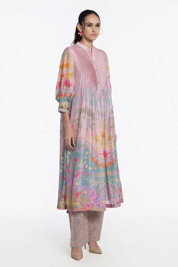 Siddhartha Bansal_Multi Color Modal, Muslin, Cotton, Gulbahar Pichwai Print Kurta And Pant Set _Online_at_Aza_Fashions