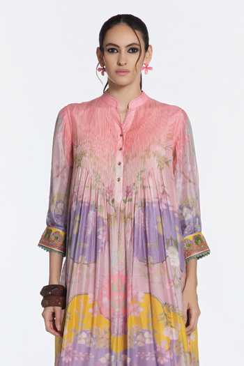 Shop Siddhartha Bansal Multi Color Modal, Muslin, Cotton, Poplin Spring Noor Printed Kurta And Pant Set Online at Aza Fashions Shop_Siddhartha Bansal_Multi Color Modal, Muslin, Cotton, Poplin Spring Noor Printed Kurta And Pant Set _Online_at_Aza_Fashions