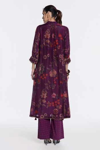 Siddhartha Bansal Vintage Plum Flora Print Kurta & Pant Set