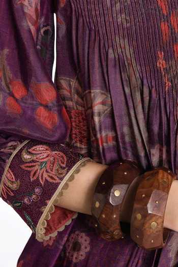 Siddhartha Bansal_Multi Color Modal, Muslin, Cotton, Vintage Plum Flora Print Kurta And Pant Set _at_Aza_Fashions