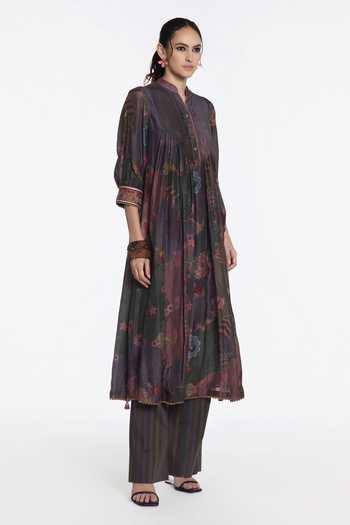 Buy Siddhartha Bansal Multi Color Modal, Muslin, Cotton, Poplin Noir Bloom Regal Print Kurta With Pant Online at Aza Fashions Buy_Siddhartha Bansal_Multi Color Modal, Muslin, Cotton, Poplin Noir Bloom Regal Print Kurta With Pant _Online_at_Aza_Fashions