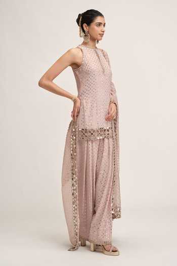 Vvani By Vani Vats Pink Georgette, Organza High Neck Embroidered Kurta Salwar Set Online at Aza Fashions Vvani By Vani Vats_Pink Georgette, Organza High Neck Embroidered Kurta Salwar Set _Online_at_Aza_Fashions