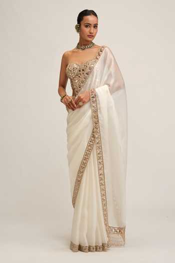 Vvani by vani vats Off White Organza, Satin, Crepe Sweetheart Cutwork Border Embroidered Saree Set Online at Aza Fashions Vvani by vani vats_Off White Organza, Satin, Crepe Sweetheart Cutwork Border Embroidered Saree Set _Online_at_Aza_Fashions