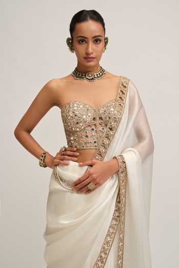 Buy Vvani by vani vats Off White Organza, Satin, Crepe Sweetheart Cutwork Border Embroidered Saree Set Online at Aza Fashions Buy_Vvani by vani vats_Off White Organza, Satin, Crepe Sweetheart Cutwork Border Embroidered Saree Set _Online_at_Aza_Fashions
