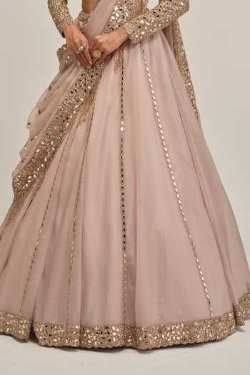 Vvani By Vani Vats_Pink Crepe, Organza Embroidered Blouse Lehenga Set _at_Aza_Fashions