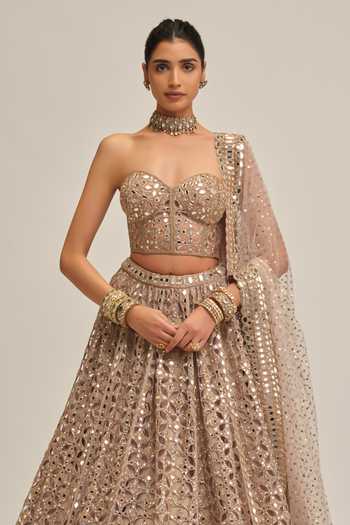 Vvani By Vani Vats Beige Crepe, Georgette, Net Sequins, Mirrors, Cut Embroidered Corset Lehenga Set Online at Aza Fashions Vvani By Vani Vats_Beige Crepe, Georgette, Net Sequins, Mirrors, Cut Embroidered Corset Lehenga Set _Online_at_Aza_Fashions