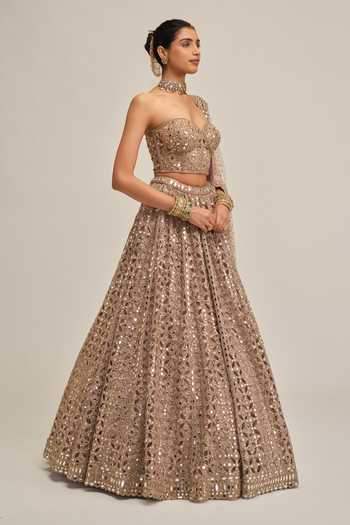 Buy Vvani By Vani Vats Beige Crepe, Georgette, Net Sequins, Mirrors, Cut Embroidered Corset Lehenga Set Online at Aza Fashions Buy_Vvani By Vani Vats_Beige Crepe, Georgette, Net Sequins, Mirrors, Cut Embroidered Corset Lehenga Set _Online_at_Aza_Fashions