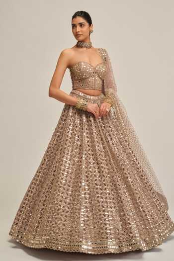Vvani By Vani Vats Beige Crepe, Georgette, Net Sequins, Mirrors, Cut Embroidered Corset Lehenga Set at Aza Fashions Vvani By Vani Vats_Beige Crepe, Georgette, Net Sequins, Mirrors, Cut Embroidered Corset Lehenga Set _at_Aza_Fashions