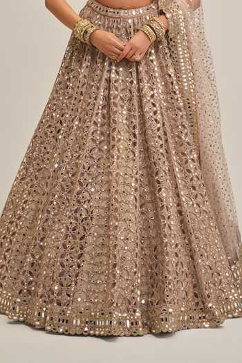 Buy Vvani By Vani Vats Beige Crepe, Georgette, Net Sequins, Mirrors, Cut Embroidered Corset Lehenga Set Buy_Vvani By Vani Vats_Beige Crepe, Georgette, Net Sequins, Mirrors, Cut Embroidered Corset Lehenga Set