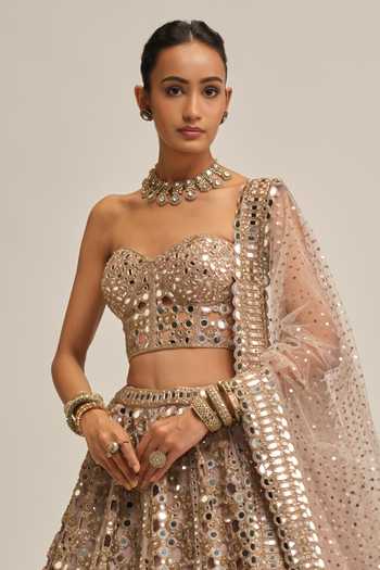 Vvani by vani vats Beige Crepe, Georgette, Net Sequins, Mirrors Sweetheart Work Corset Lehenga Set Online at Aza Fashions Vvani by vani vats_Beige Crepe, Georgette, Net Sequins, Mirrors Sweetheart Work Corset Lehenga Set _Online_at_Aza_Fashions