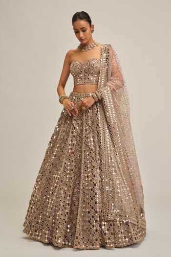 Vvani by vani vats Beige Crepe, Georgette, Net Sequins, Mirrors Sweetheart Work Corset Lehenga Set at Aza Fashions Vvani by vani vats_Beige Crepe, Georgette, Net Sequins, Mirrors Sweetheart Work Corset Lehenga Set _at_Aza_Fashions