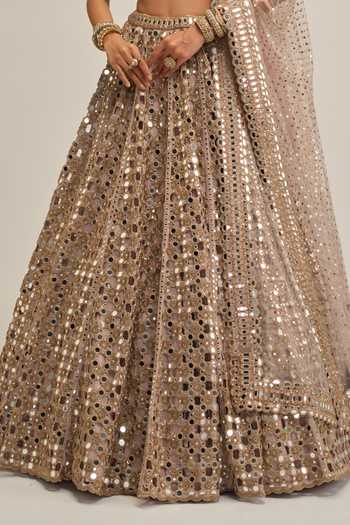 Buy Vvani by vani vats Beige Crepe, Georgette, Net Sequins, Mirrors Sweetheart Work Corset Lehenga Set Buy_Vvani by vani vats_Beige Crepe, Georgette, Net Sequins, Mirrors Sweetheart Work Corset Lehenga Set