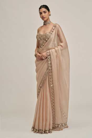 Vvani by vani vats Beige Satin, Organza, Crepe Embroidery, Sequins, Border Saree With Corset Online at Aza Fashions Vvani by vani vats_Beige Satin, Organza, Crepe Embroidery, Sequins, Border Saree With Corset _Online_at_Aza_Fashions