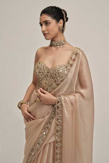 Buy Vvani by vani vats Beige Satin, Organza, Crepe Embroidery, Sequins, Border Saree With Corset Online at Aza Fashions Buy_Vvani by vani vats_Beige Satin, Organza, Crepe Embroidery, Sequins, Border Saree With Corset _Online_at_Aza_Fashions