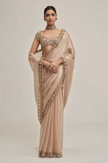 Vvani by vani vats Diamond Cutwork Border Embroidered Saree Set 