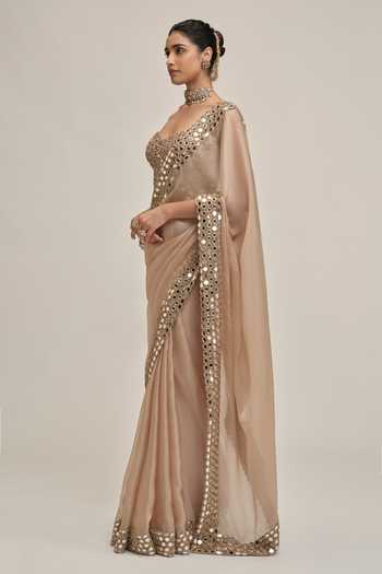 Buy Vvani by vani vats Beige Organza, Satin, Crepe Sequins, Border Embroidered Saree With Corset Online at Aza Fashions Buy_Vvani by vani vats_Beige Organza, Satin, Crepe Sequins, Border Embroidered Saree With Corset _Online_at_Aza_Fashions