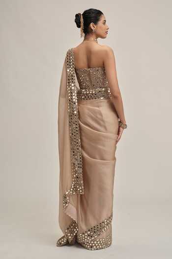 Vvani by vani vats Mirror Border Embroidered Saree With Corset 