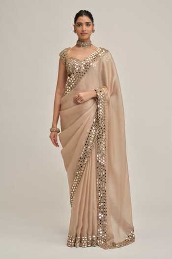Vvani by vani vats Mirror Embroidered Saree With Blouse 