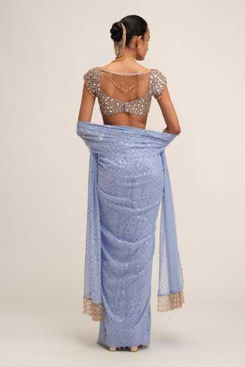 Vvani By Vani Vats Dew Blue Draped Skirt Set