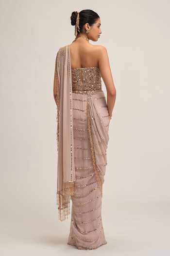 Vvani by vani vats Linear Mirror Work Pre-Draped Saree Set 