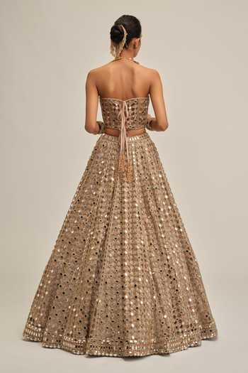 Vvani By Vani Vats Mirror Embroidered Cutwork Corset & Lehenga Set 
