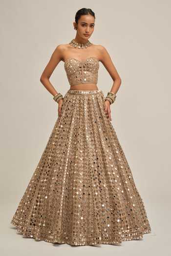 Vvani By Vani Vats Mirror Embroidered Cutwork Corset & Lehenga Set 
