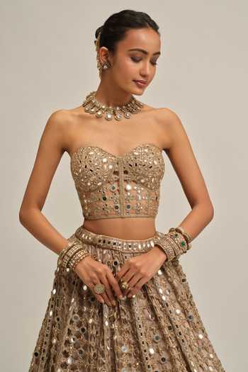 Buy Vvani By Vani Vats Beige Georgette, Crepe Sequins, Mirrors, Cut Embroidered Corset And Lehenga Set Online at Aza Fashions Buy_Vvani By Vani Vats_Beige Georgette, Crepe Sequins, Mirrors, Cut Embroidered Corset And Lehenga Set _Online_at_Aza_Fashions