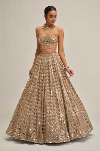 Vvani By Vani Vats Diamond Mirror Cutwork Corset & Lehenga Set
