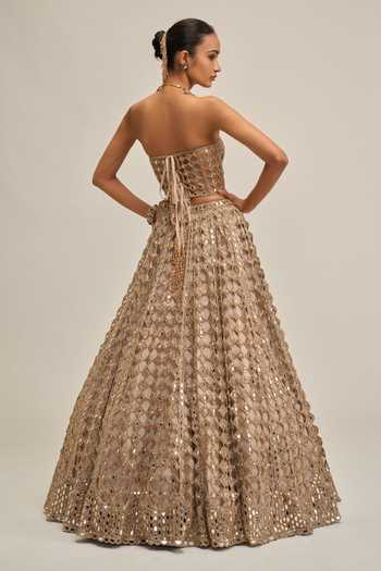 Vvani By Vani Vats Diamond Mirror Cutwork Corset & Lehenga Set