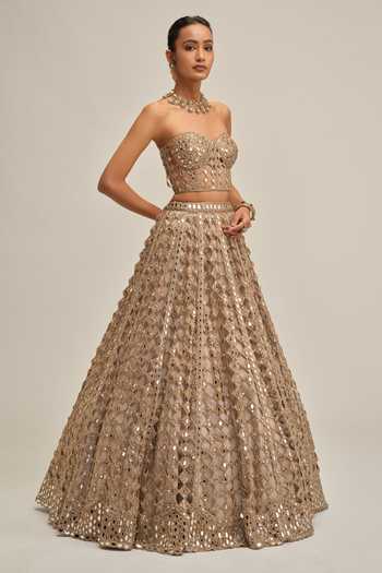 Buy Vvani By Vani Vats Beige Crepe, Georgette Sequins, Mirrors, Cut Work Diamond Corset And Lehenga Set Online at Aza Fashions Buy_Vvani By Vani Vats_Beige Crepe, Georgette Sequins, Mirrors, Cut Work Diamond Corset And Lehenga Set _Online_at_Aza_Fashions