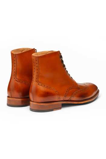 3dm Lifestyle_Brown Leather Wingtip Brogue Boots _at_Aza_Fashions