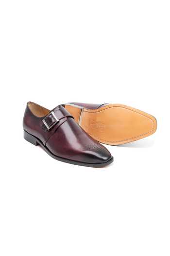 Shop 3dm Lifestyle Burgundy Leather Medallion Single Monkstrap Shoes Online at Aza Fashions Shop_3dm Lifestyle_Burgundy Leather Medallion Single Monkstrap Shoes _Online_at_Aza_Fashions