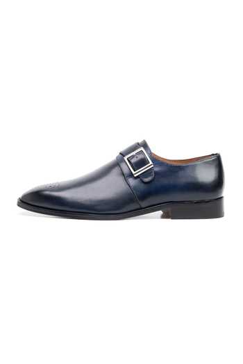 Buy 3dm Lifestyle Blue Leather Medallion Single Monkstrap Shoes Online at Aza Fashions Buy_3dm Lifestyle_Blue Leather Medallion Single Monkstrap Shoes _Online_at_Aza_Fashions