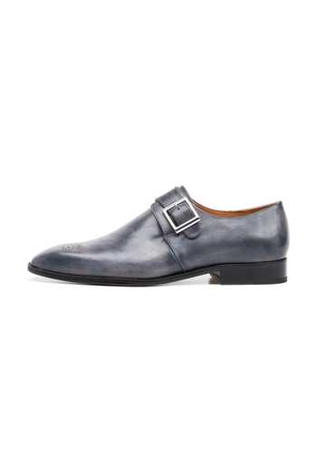 3dm Lifestyle Blue Leather Medallion Single Monkstrap Shoes Online at Aza Fashions 3dm Lifestyle_Blue Leather Medallion Single Monkstrap Shoes _Online_at_Aza_Fashions