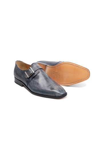 3dm Lifestyle Blue Leather Medallion Single Monkstrap Shoes at Aza Fashions 3dm Lifestyle_Blue Leather Medallion Single Monkstrap Shoes _at_Aza_Fashions