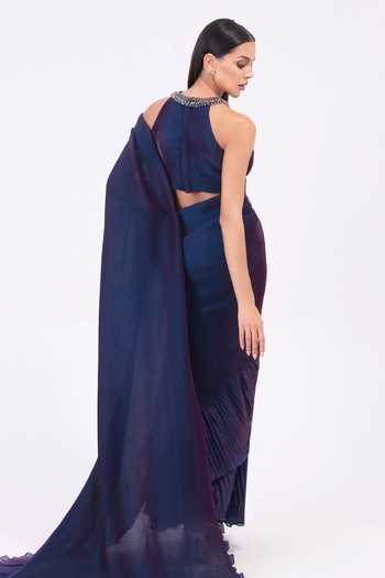 Preeti Mehta Metallic Pleated Pre-Draped Saree Set 