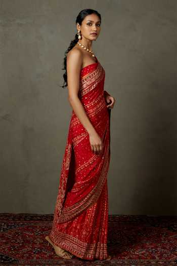 RI.Ritu Kumar Villa Silk Aari Embroidered Saree With Unstitched Blouse Fabric